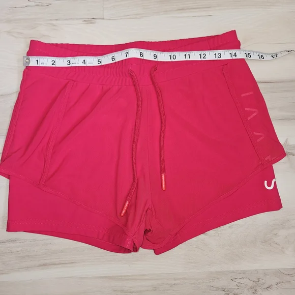 Savvi Aria Mesh Double Layer Athletic Running Shorts Hot Pink Neon Size Medium M - Picture 4 of 10